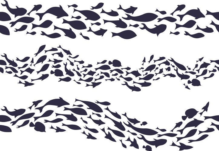 Fish school silhouette ocean marine life pattern vector image