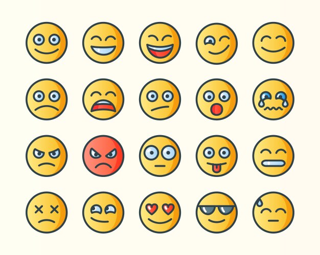 Flat line smile icons vector image