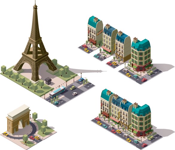 Isometric paris architecture elements vector image