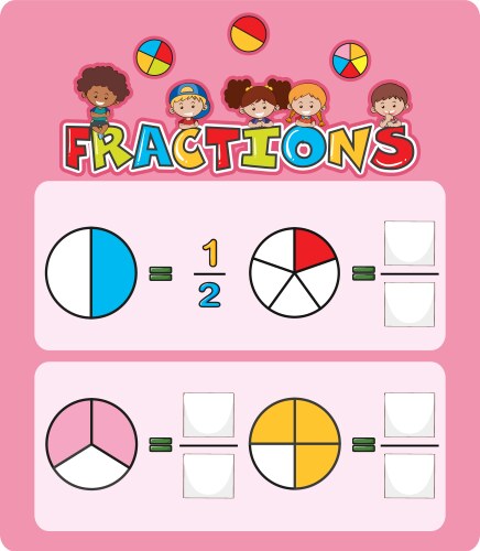 Math fractions worksheet template vector image