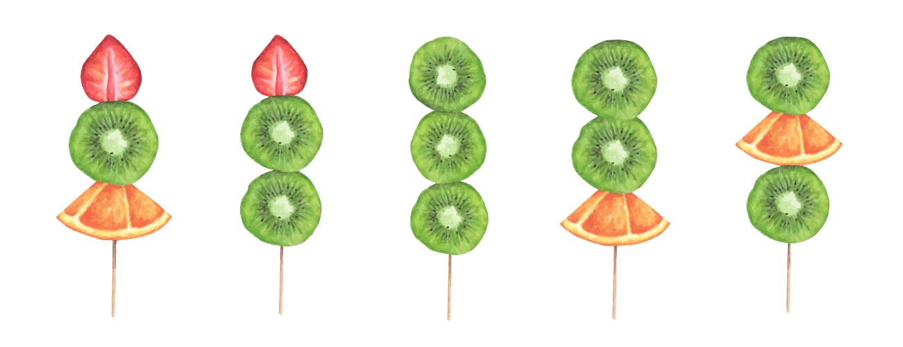 Slices strawberry kiwi and orange on a stick vector image