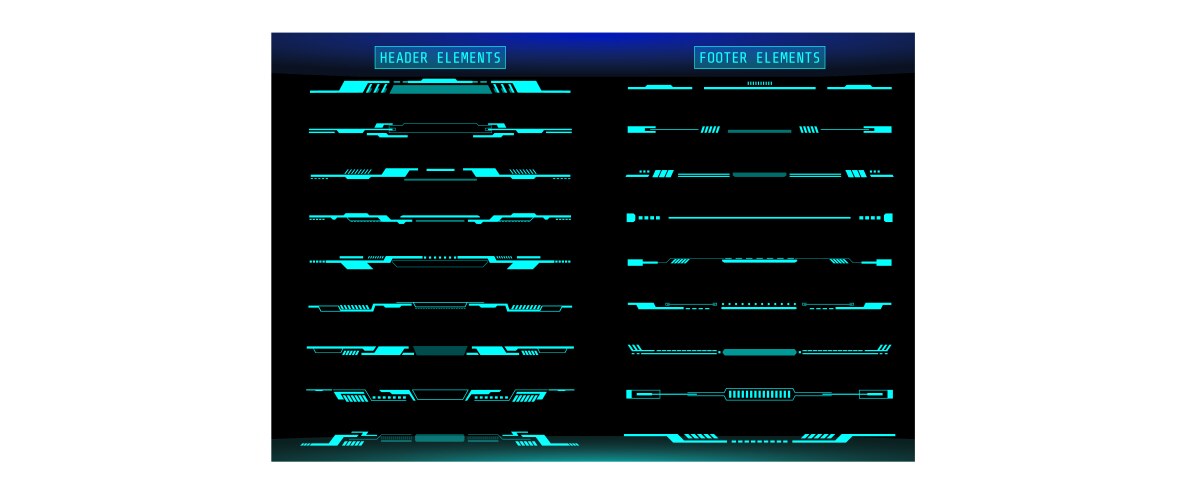 Hud futuristic header and footer elements set vector image