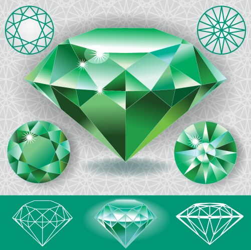 Green diamond emerald gemstone vector image