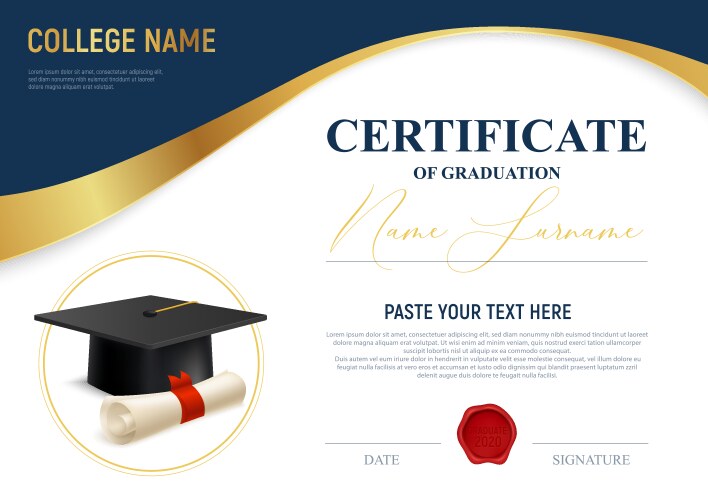 Realistic academic certificate vector image