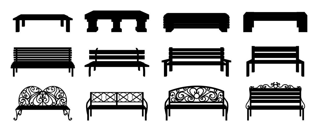 bench silhouette black wooden and wicker street vector image