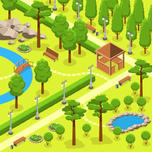 isometric park landscape composition vector image