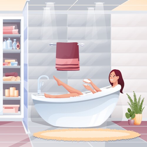 Young woman taking bath in bathroom at home happy vector image