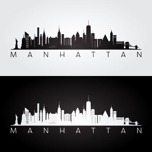 Manhattan nyc skyline and landmarks silhouette vector image