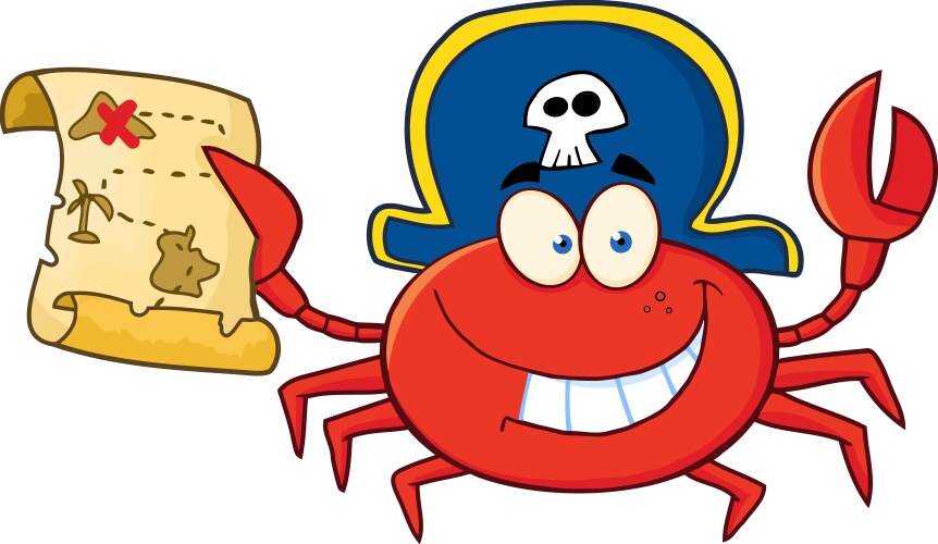 Pirate crab holding a treasure map vector image