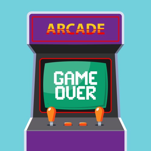 Arcade machine in background green monitor vector image