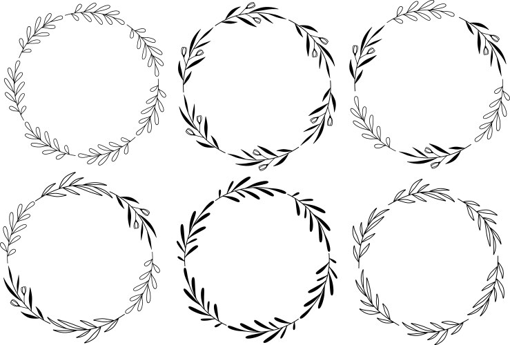 Set of hand drawn round floral wreaths vector image