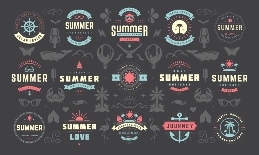 summer holiday labels and badges design set retro vector image