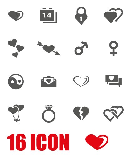 Grey love icon set vector image