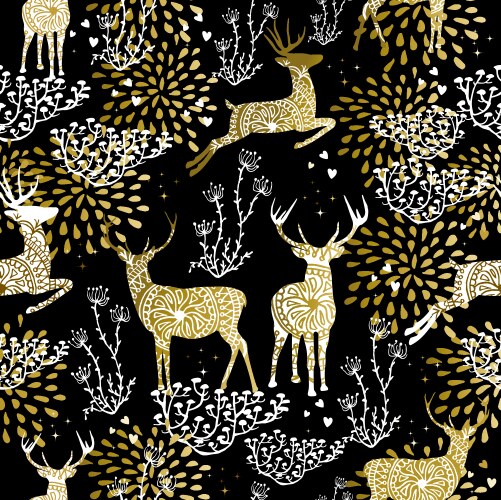 Christmas golden seamless pattern deer reindeer vector image