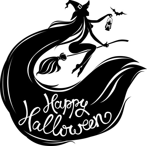 silhouette beautiful witch on broomstick with text vector image