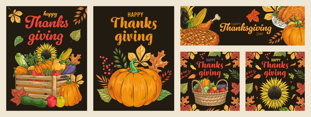 Thanksgiving festival colorful set posters vector image