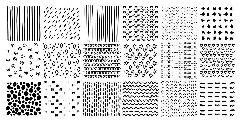 Square patterns set hand drawn doodle style vector image