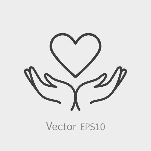 heart in hands symbol line icon logo template vector image