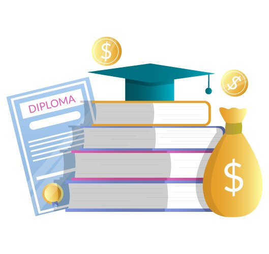 Diploma money bag books academic hat vector image