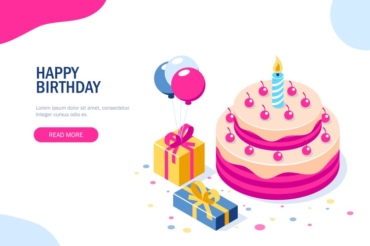 Happy birthday 3d concept cake vector image