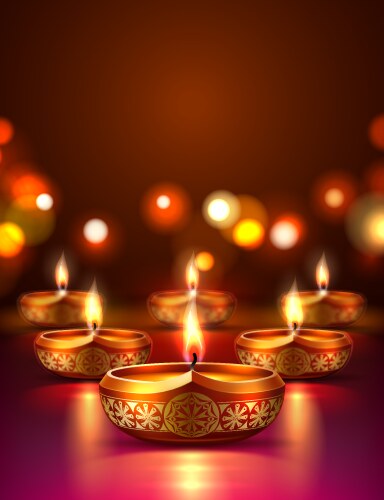 Diwali festival poster with diya candles vector image