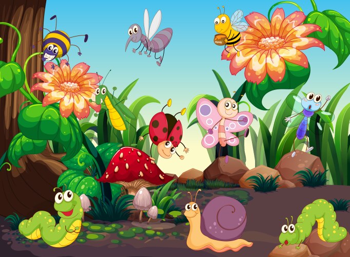 Many insects in the garden vector image