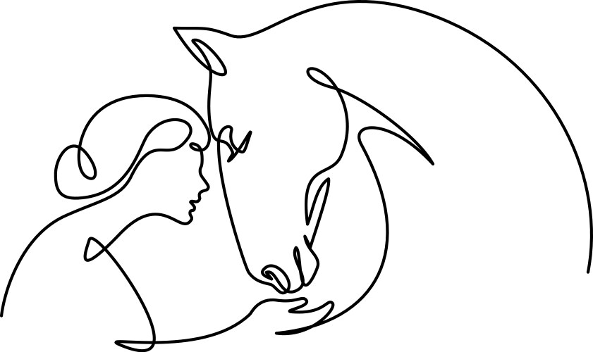 Woman feeds horse continuous one line drawing art vector image