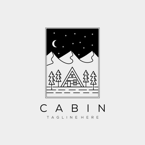 Night cabin rental minimalist line art badge logo vector image