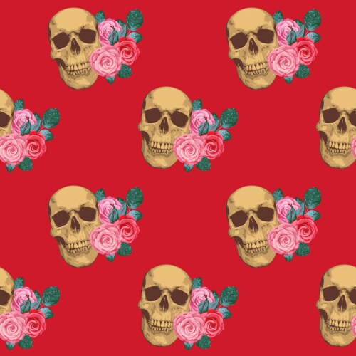 Seamless pattern with human skulls and roses vector image