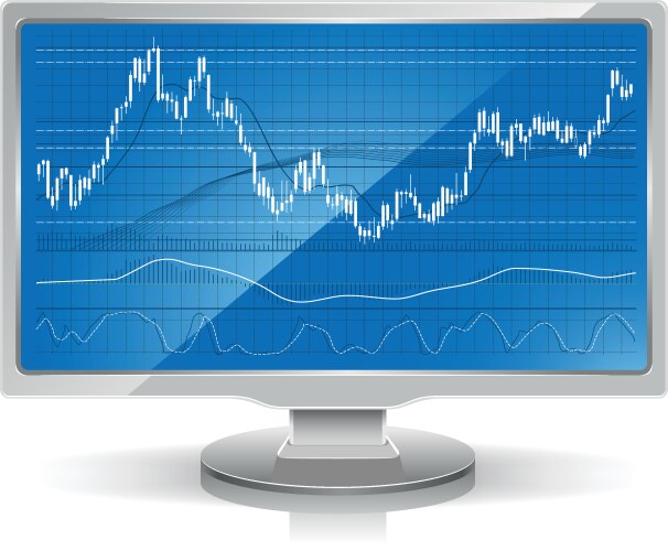 Stock chart on white monitor home workstation vector image