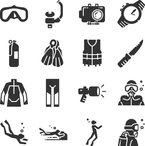 Scuba diving icon set vector image