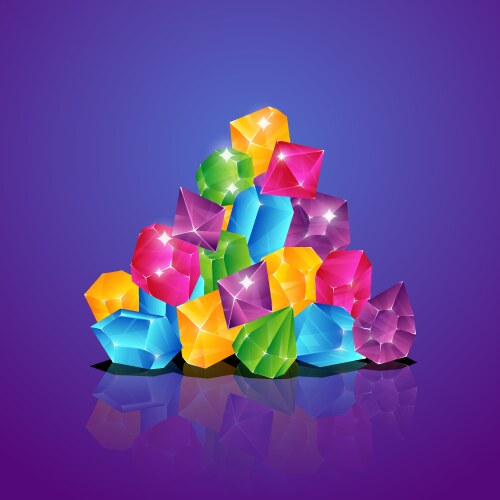 Jewels pile colored diamonds heap gems brilliant vector image