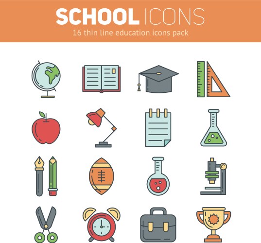 set of school thin lined flat icons vector image