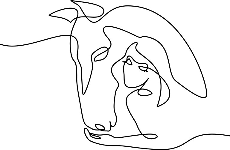 woman feeds horse continuous one line drawing art vector image