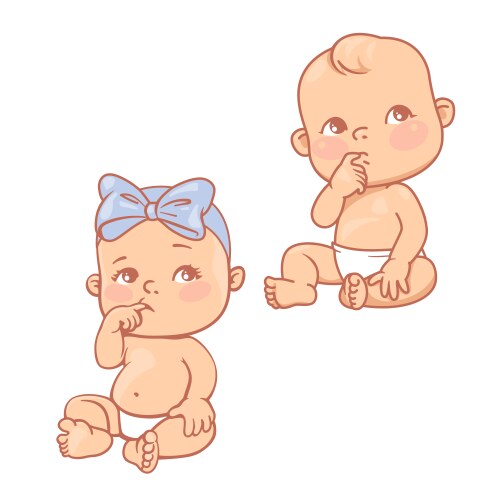 little baby boy and girl in diaper siting vector image