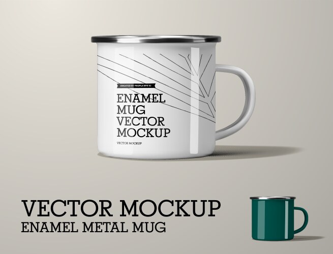 Enameled metal mug mockup white green cup vector image