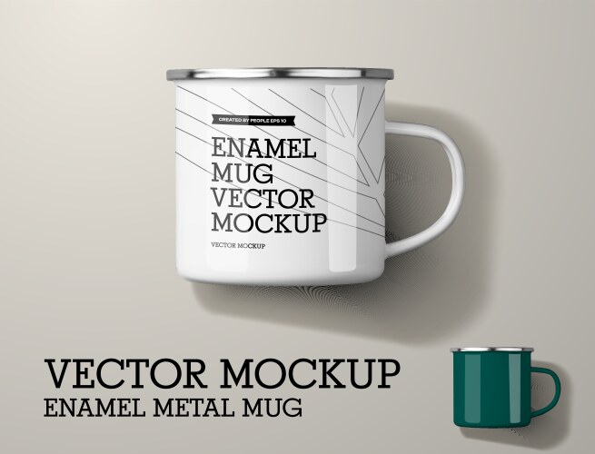 Mockup of enameled metal mug with handle mirror vector image