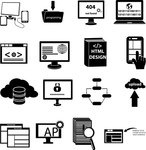 Web design programming icons set vector image