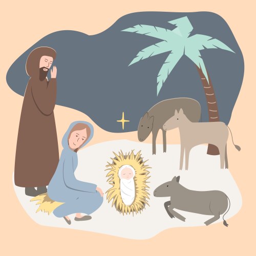 Flat christian nativity scene virgin vector image