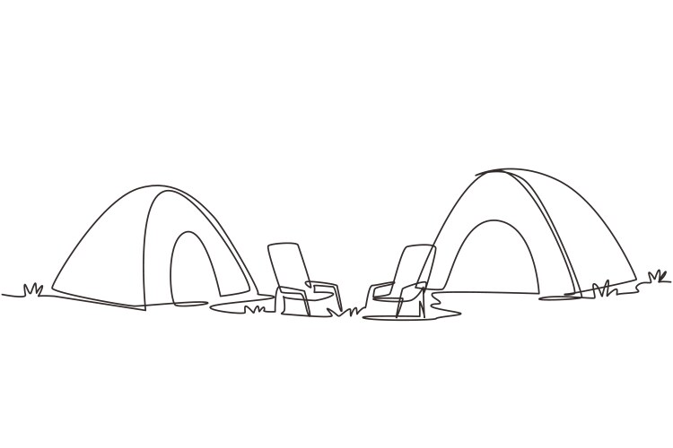 Single one line drawing camping landscape vector image