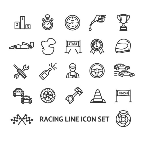 Racing signs black thin line icon set vector image