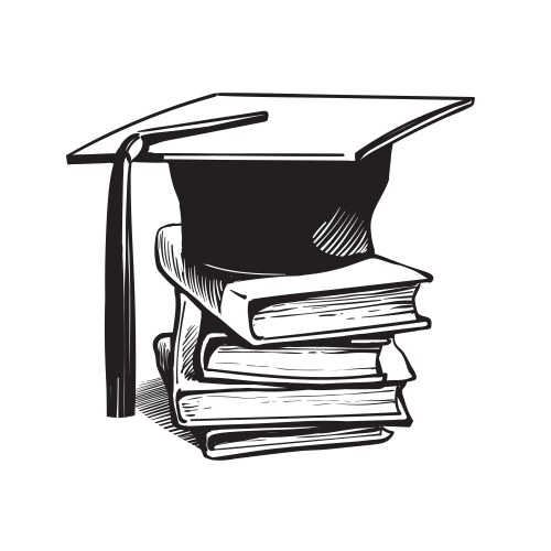 Academic graduation cap on stack of books vector image