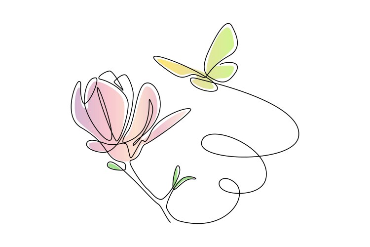 One continuous line drawing of butterfly vector image