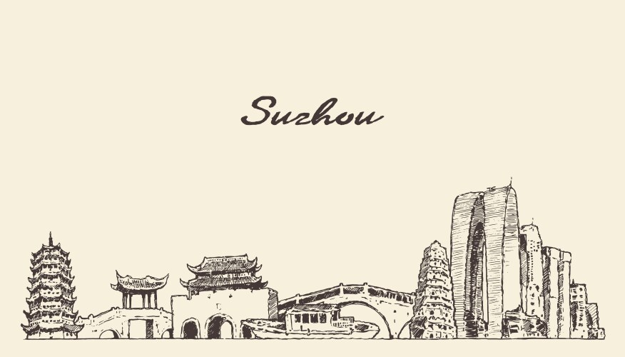 suzhou skyline jiangsu east china sketch vector image