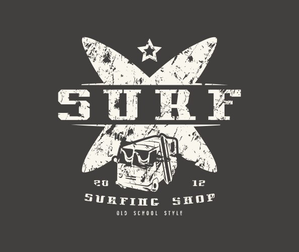 surfing shop emblem graphic design for t-shirt vector image