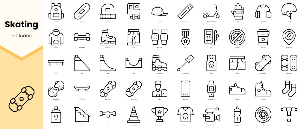 Set of skating icons simple line art style vector image