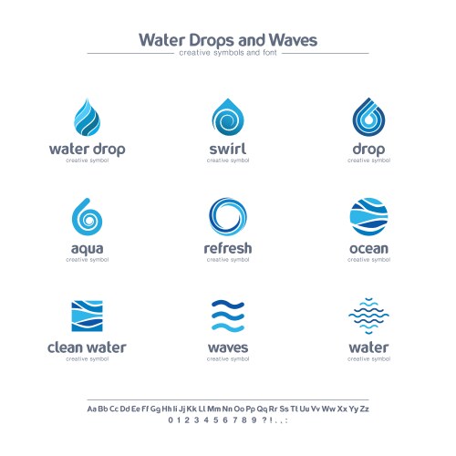 Clean water drops and waves creative symbols set vector image