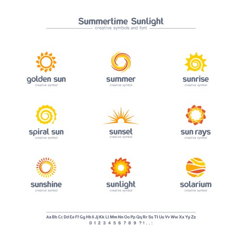 Summertime sunlight creative symbols set font vector image