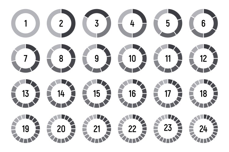 Circles divided into parts from 1 to 24 black vector image