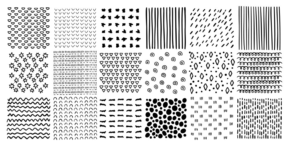 Square patterns set hand drawn doodle style vector image